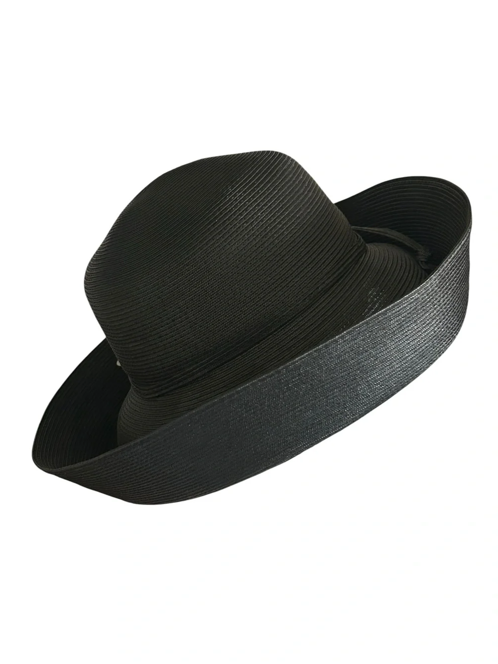 Classy Wide Brim Black Women's Straw Sun Hat with Skinny Band